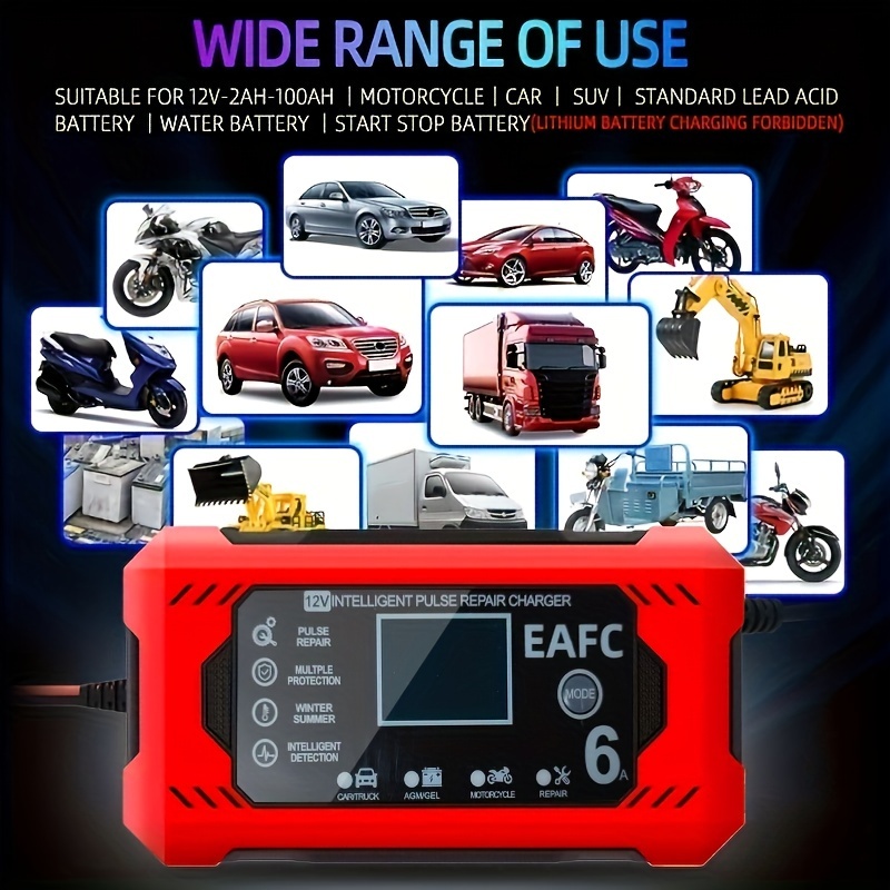 XICHAO - 12V Auto Motorrad Smart Battery Automatisches Ladegerät LCD  Display Smart Pulse Repair Charger