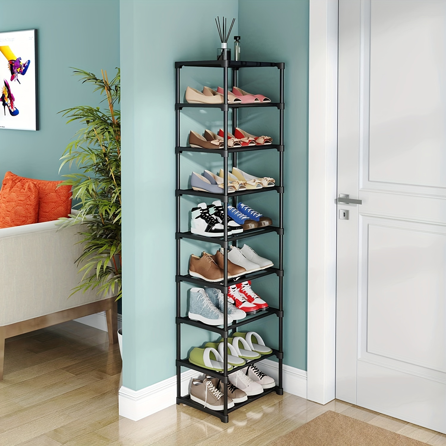 Large Shoe Rack Organizer Storage, 9 Tier Tall Shoes for Entryway Closet,  60 Pair Shelf Stand, Big Black Metal Free Standing Cabinet Tower Bedroom