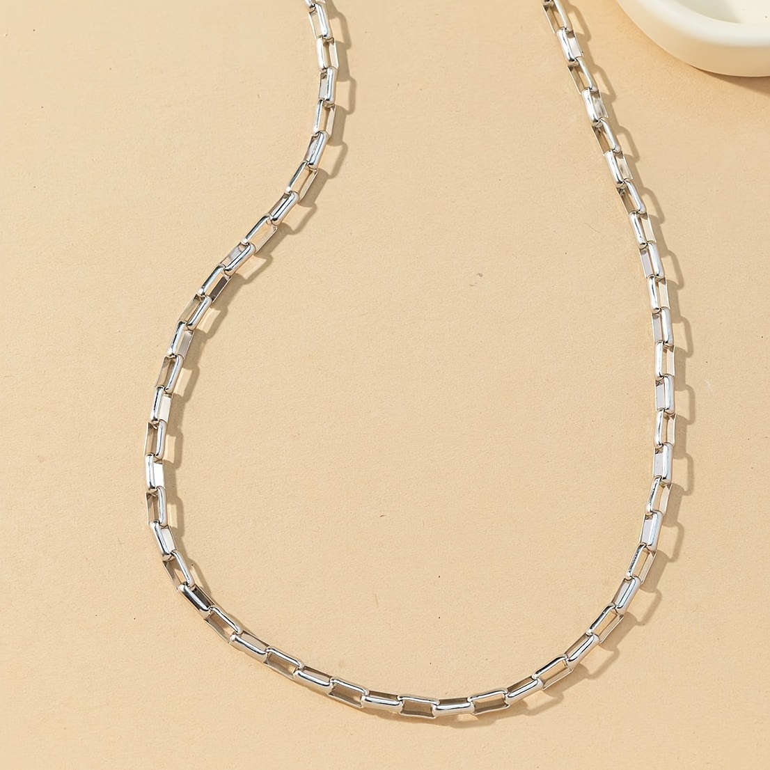 Silver Necklace Set For Men : Rectangle Pendant Necklace and 4.5mm Figaro  Chain