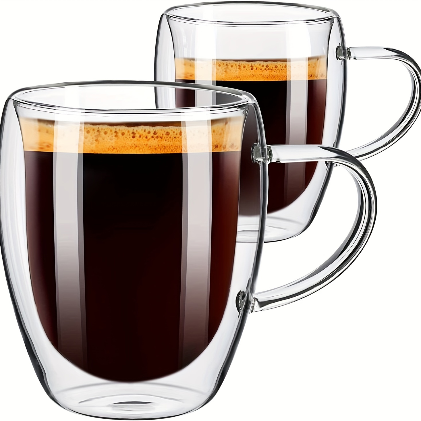 2pcs Double paroi Espresso Verre Isolé Tasses 350ml Tasse à café Tea Verres  avec couvercles