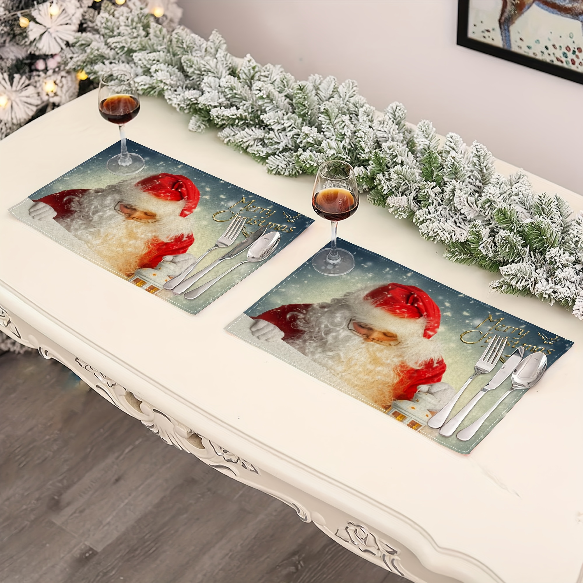 Christmas Theme Linen Placemats, Santa Claus Castle Pattern Printed Table  Mat, Kitchen Decorative Table Pad, Christmas Decor, Dining Table Decor,  Kitchen Supplies, Home Decoration, Gift - Temu