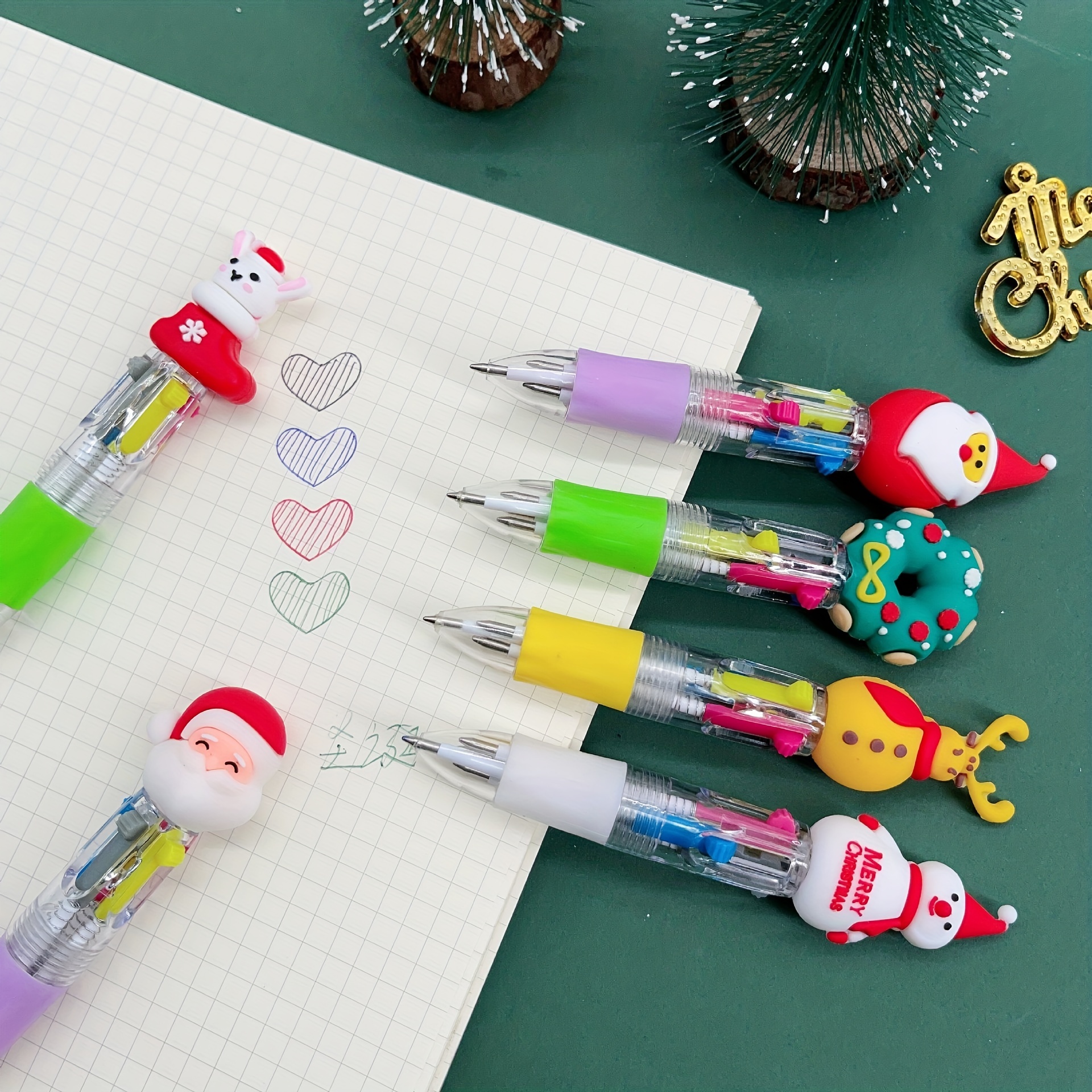 5pcs Simpatico Cartone Animato Natale Mini 4 Colori Penna A Sfera