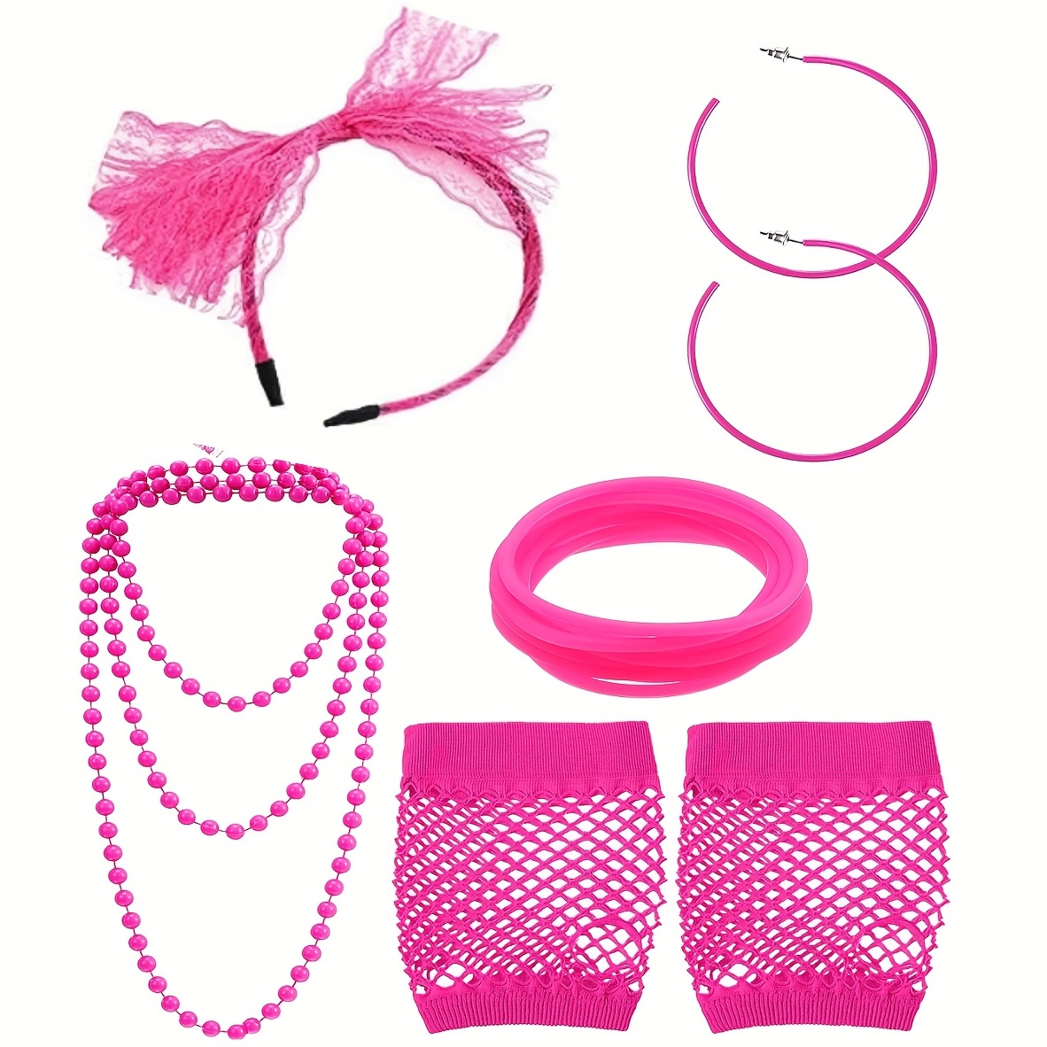 L'ensemble d'accessoires de Costume des années 80 comprend un bandeau en  dentelle, un collier, des boucles d'oreilles, des gants en résille, des  jambières 