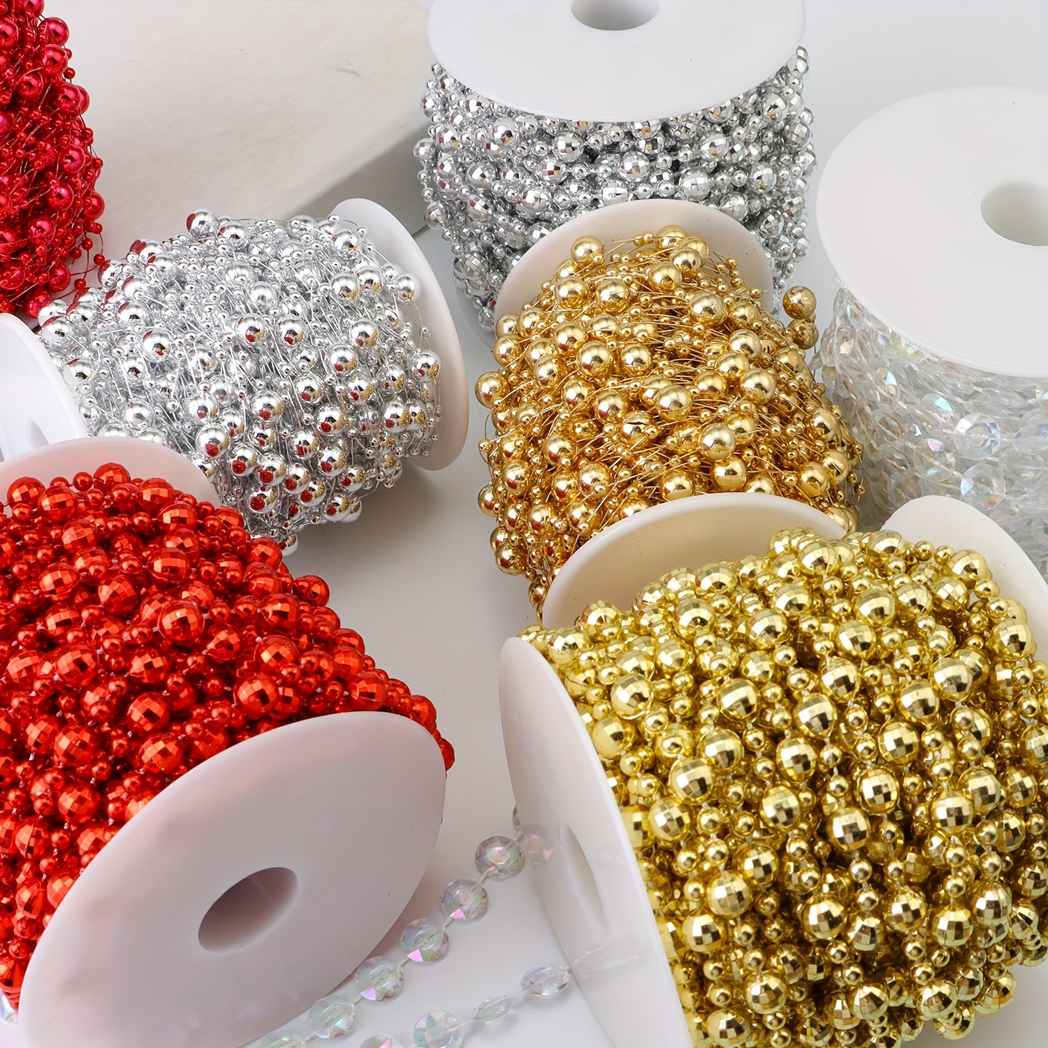 Red Beads Garland For Christmas Tree Plastic Pearl Strands - Temu