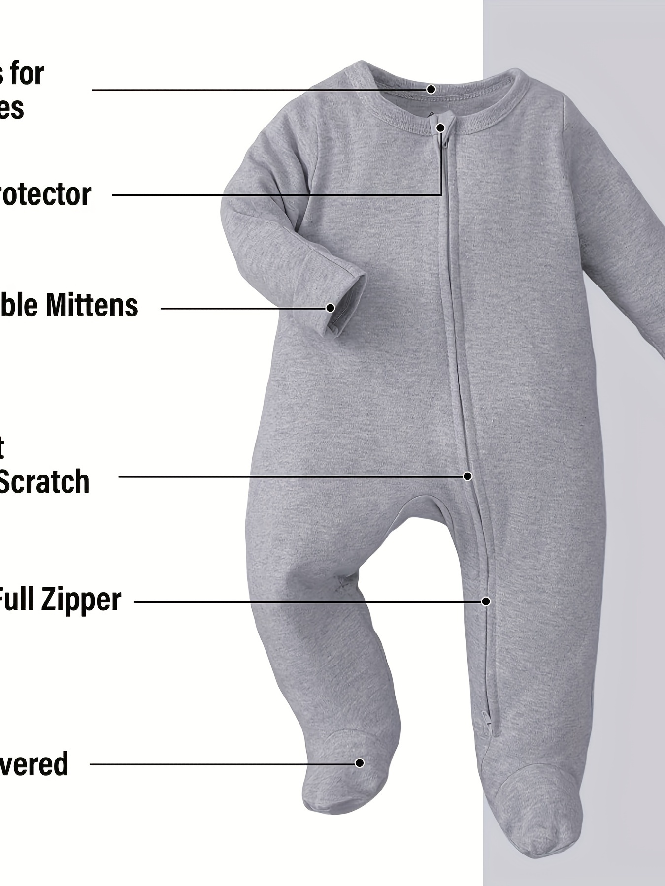 OPAWO Pijama con pies para recién nacido con puños de mitones, doble  cremallera, mameluco de una pieza con pies para bebés y niños de 0 a 6 meses