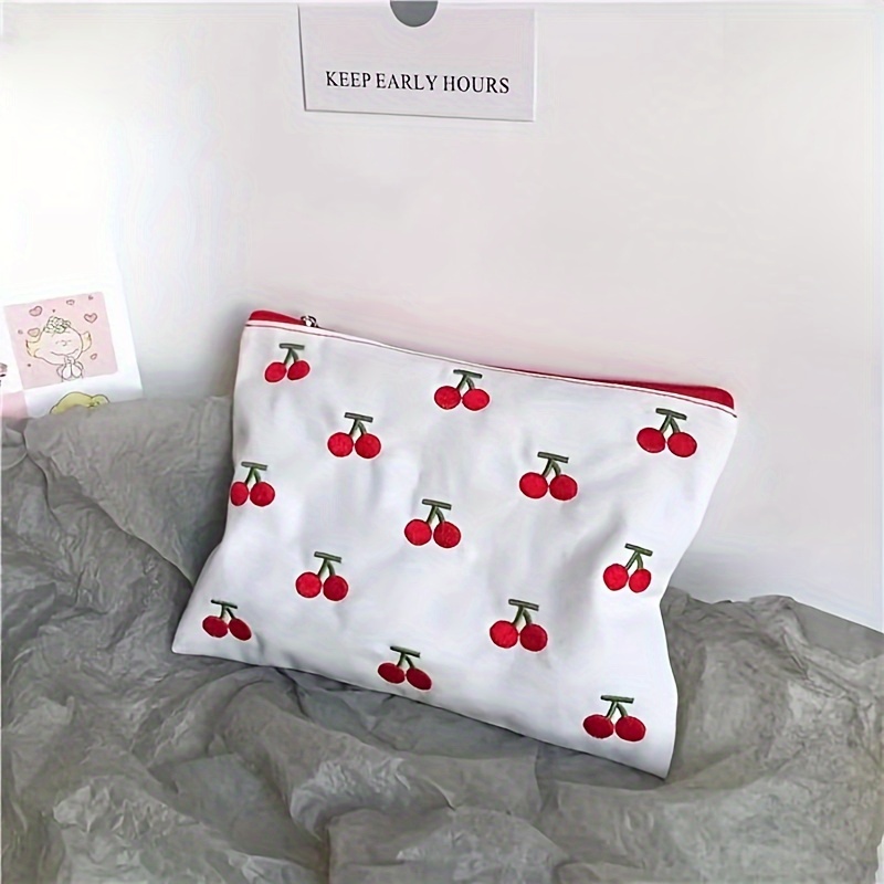 Quilted Cherry Pattern Makeup Bag Travel Cosmetic Bag Cute - Temu Austria