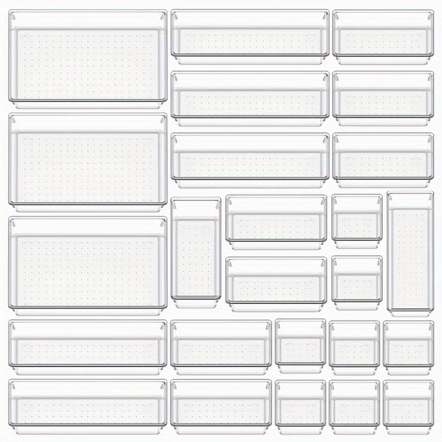  WOWBOX 25 PCS Clear Plastic Drawer Organizer Set, 4 Sizes Desk  Drawer Divider Organizers and Storage Bins for Makeup, Jewelry, Gadgets for  Kitchen, Bedroom, Bathroom, Office : Office Products