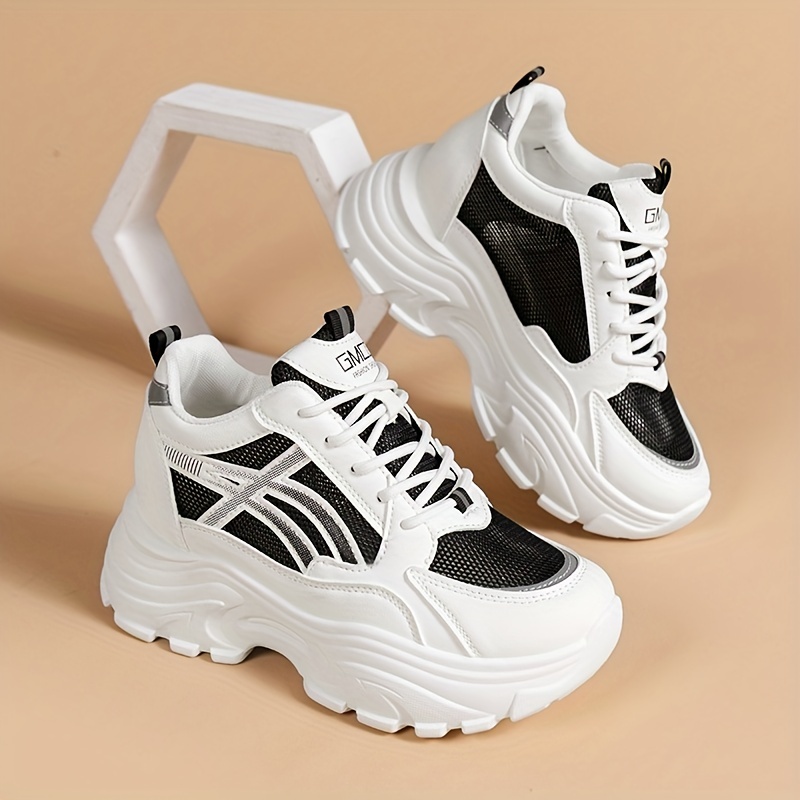 Lace Platform Chunky Sneakers Height Increased Versatile - Temu