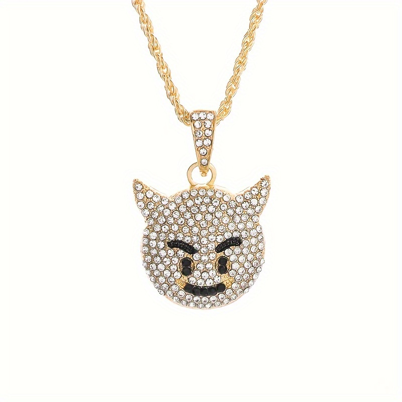 Exquisite Inlaid Cubic Zirconia Little Devil Pendant Necklace, Unisex