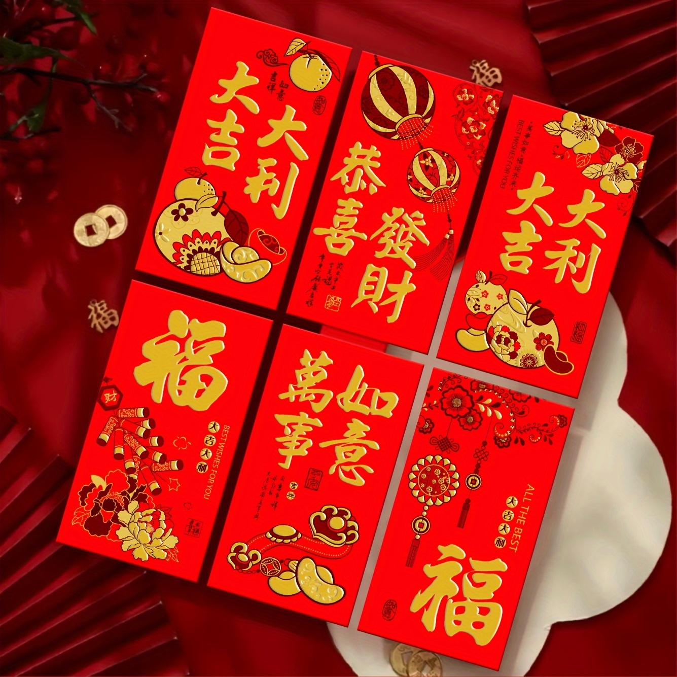 6pcs 2024 Chinese New Year Red Envelopes Kids Lucky Money Red Pocket for  Best Wish Wedding Ceremony Envelopes for Money Gift Bag