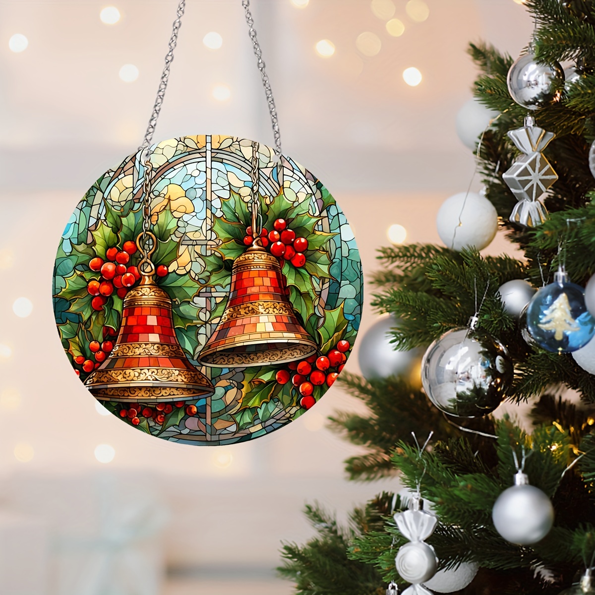 Cascabeles grandes de navidad con lazo, colgante de cuerda de cáñamo para  fiesta de Festival, accesorios de decoración de árbol de navidad, 1 unidad