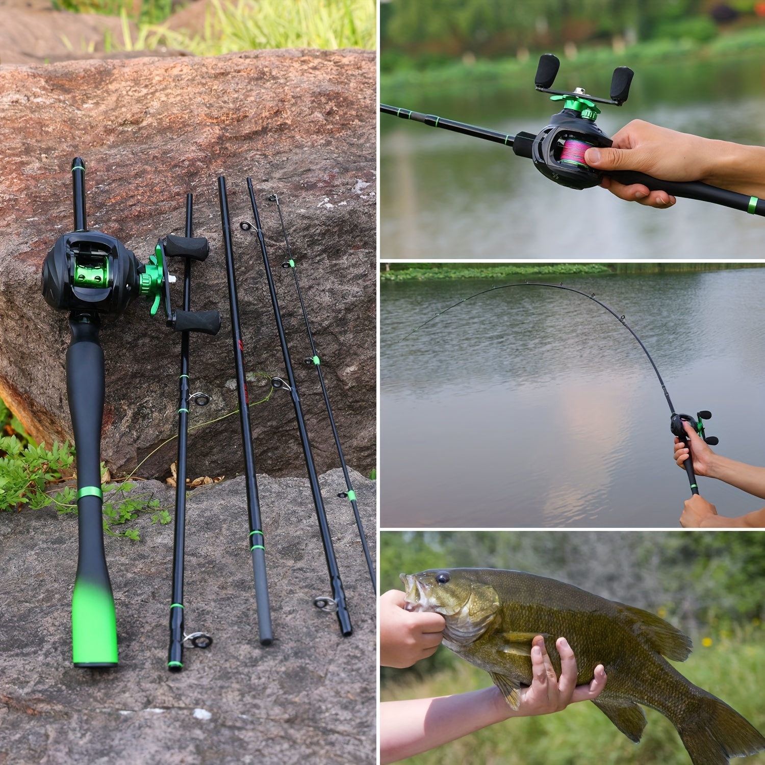 Fishing Rod Reel Combos 5.5FT 5 Section Spinning Fishing Rod with 12+1BB Spinning  Reel Carp Bass Rod Reel Set
