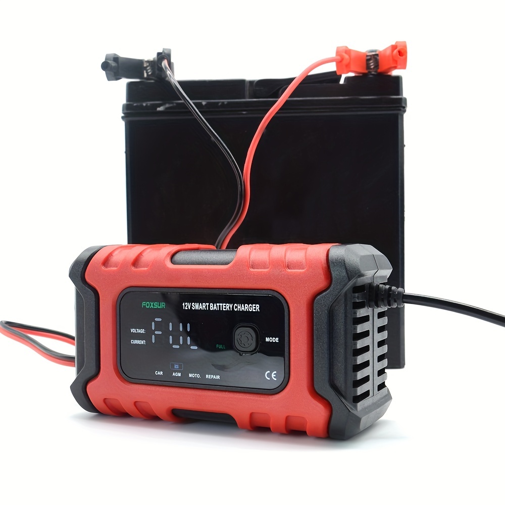 Foxsur Car Motorcycle Battery Charger 12v 6a Auto Moto Lead - Temu
