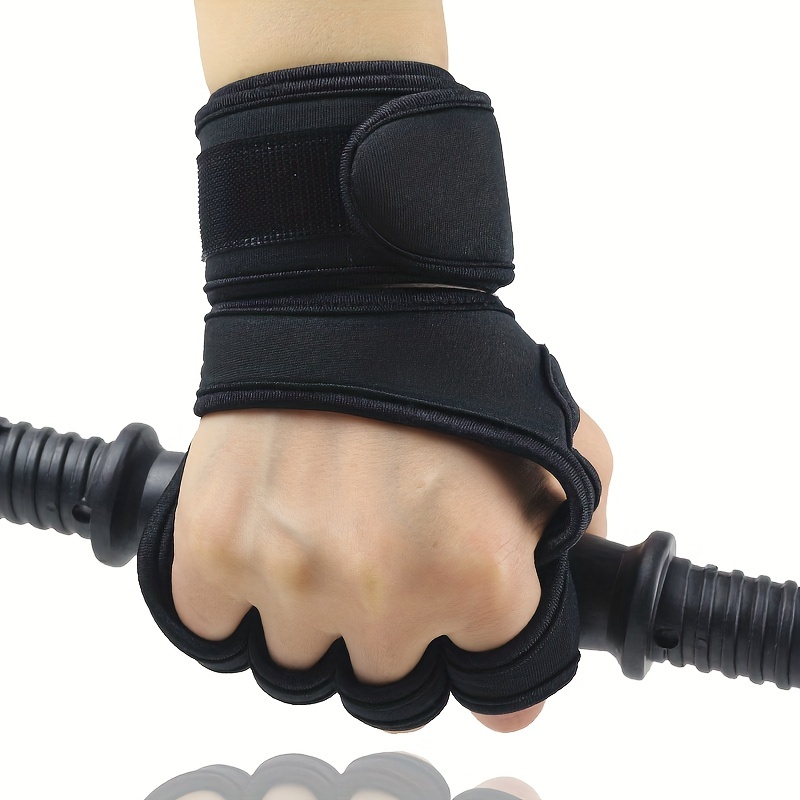 1 Pair Strong Grip Adjustable Hook Loop Fasteners Fabric Training Gloves  Half Finger Wrist Wraps Support Men Cycling Gloves for Gym