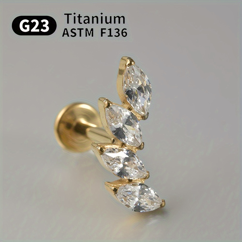1pc   f136 titanium marquise zirconia labret lip stud earring elegant   body jewelry for cartilage tragus helix daith lobe piercings valentine s day gift