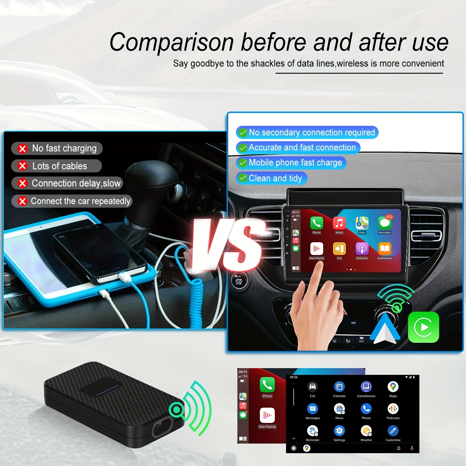 Wireless USB Android Auto & USB Apple Carplay Dongle USB Adaptor +