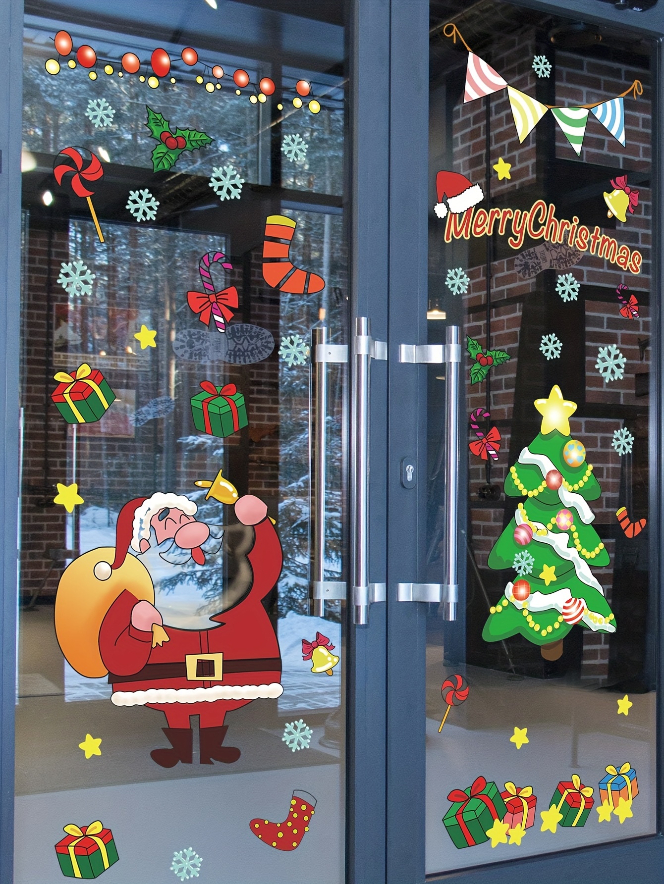 Christmas Theme Window Stickers, Santa Claus Christmas Tree ...