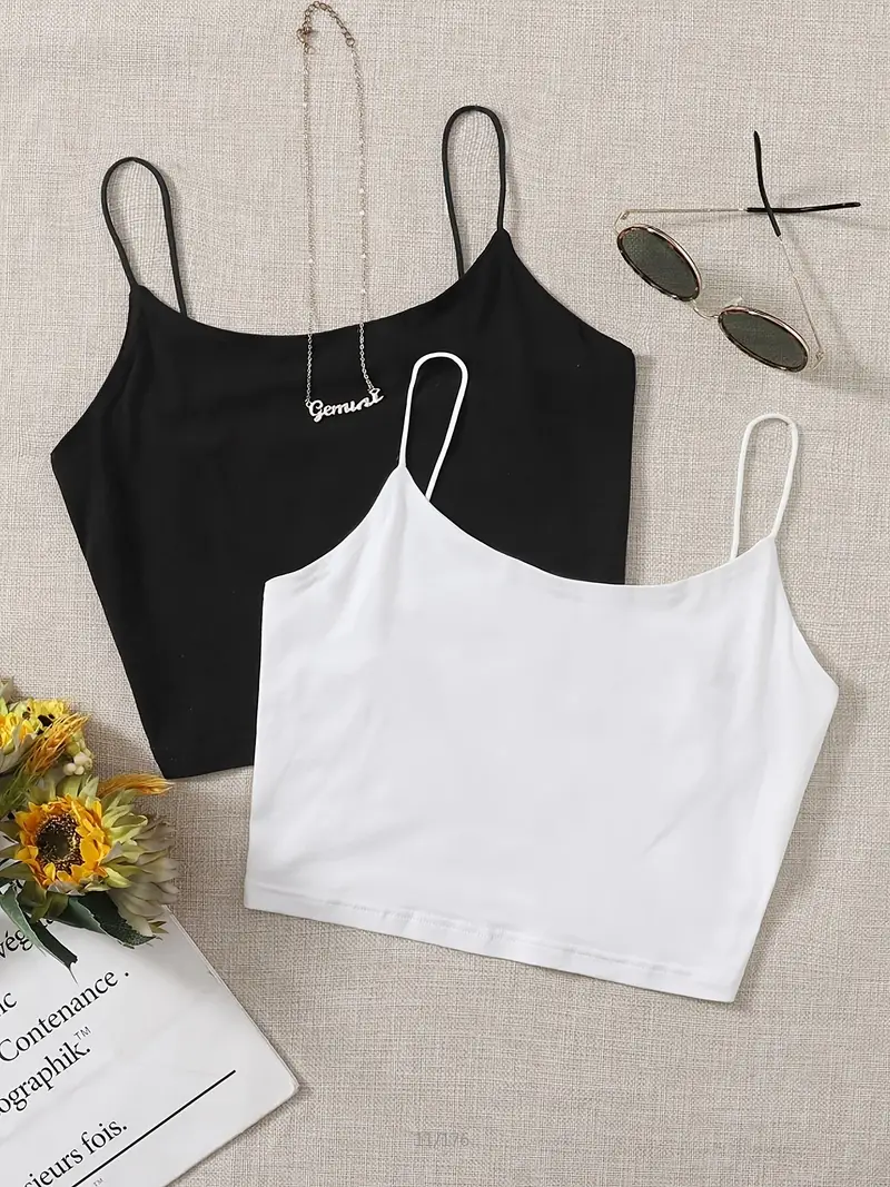 Two Pieces Crop Cami Tops Versatile Backless Spaghetti Strap - Temu
