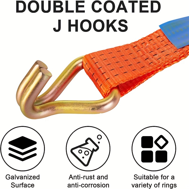2 X 16' DKG Double J Hook Strap with Ratchet Tie Down - Cargo