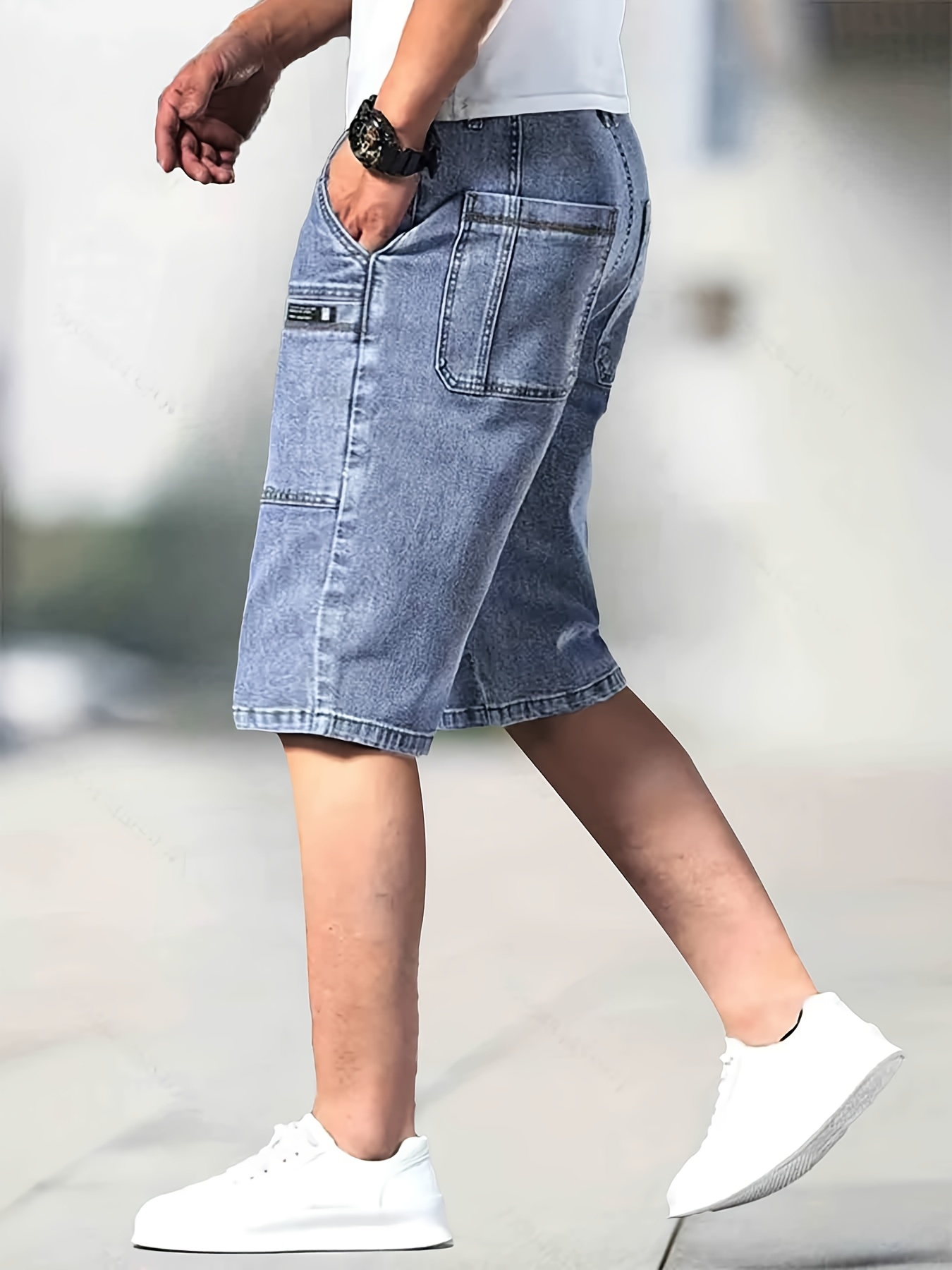 Stretch Distressed Denim Shorts Men's Casual Street Style