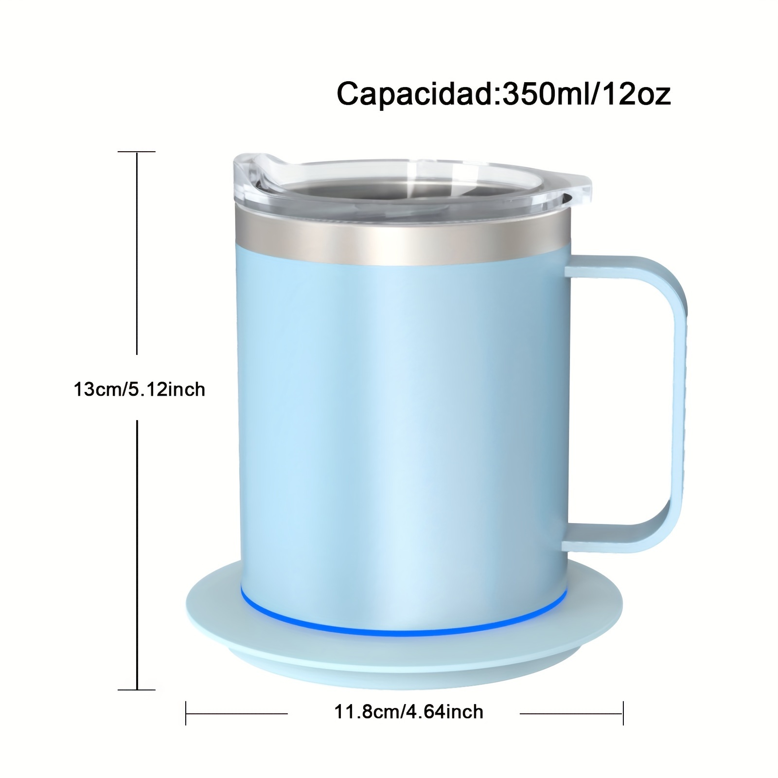 Taza de café autocalentable, taza térmica de 12 onzas con doble capa de  acero inoxidable 18/8, juego de calentador de taza de café de 131 ℉ para