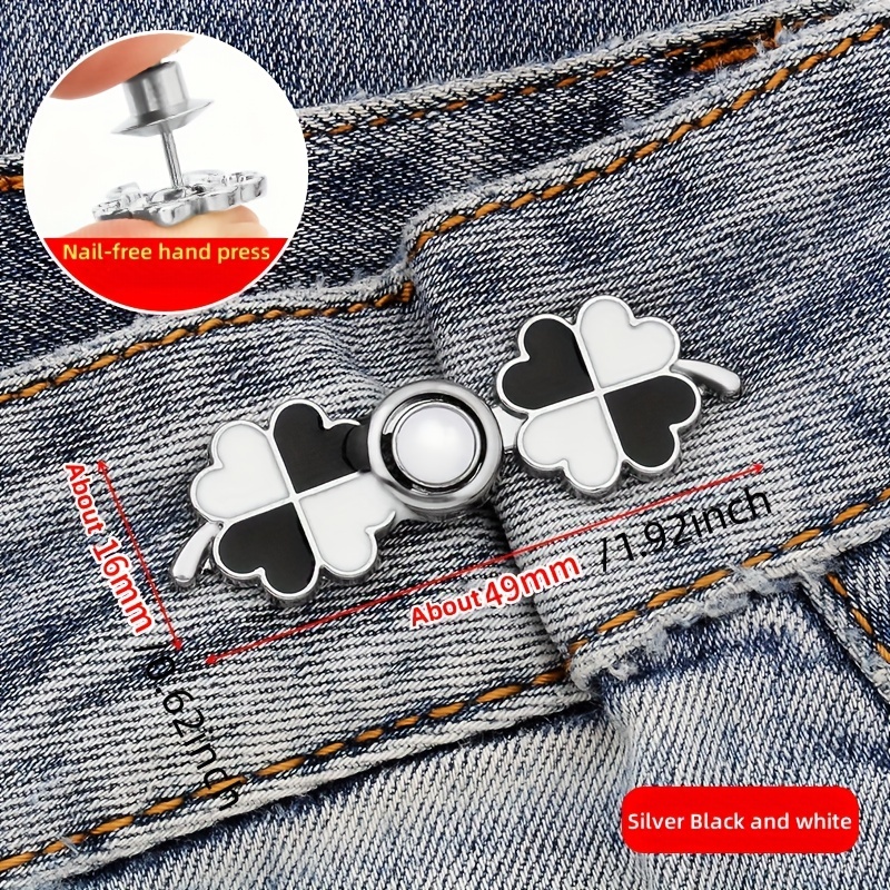 8sets Button Pins For Jeans Pants, No Sew Perfect Fit Jean Button Tightener  Replacement Adjustable Reusable Metal Clips Snap Tack, Instant Reduce Too