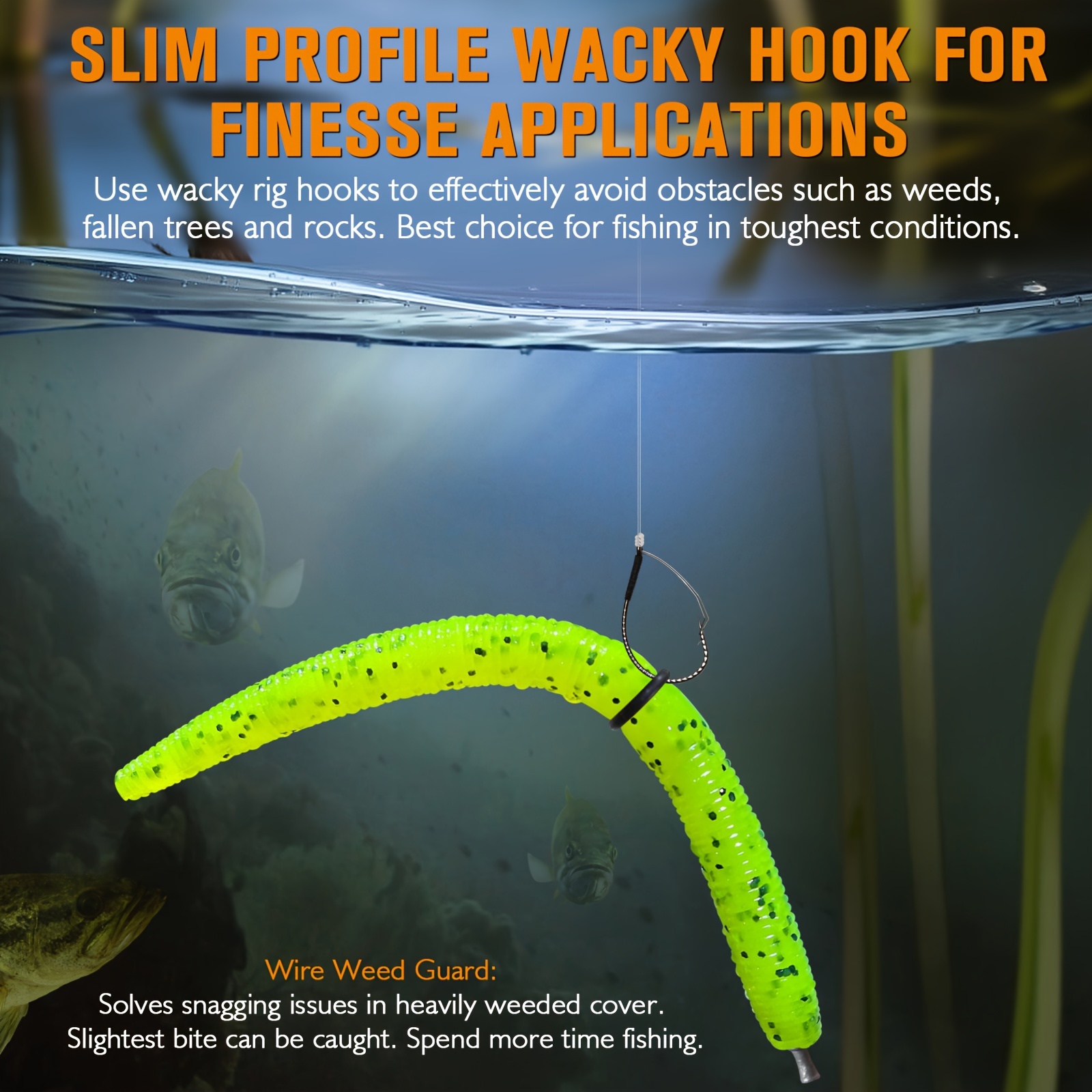 SILANON Weedless Wacky Worm Hooks,30Pcs Wacky Rig Fishing Hooks with Weed Guard Stainless Steel Wide Gap Hooks for Bass Soft Worm Baits Size 1/0 1 2 4