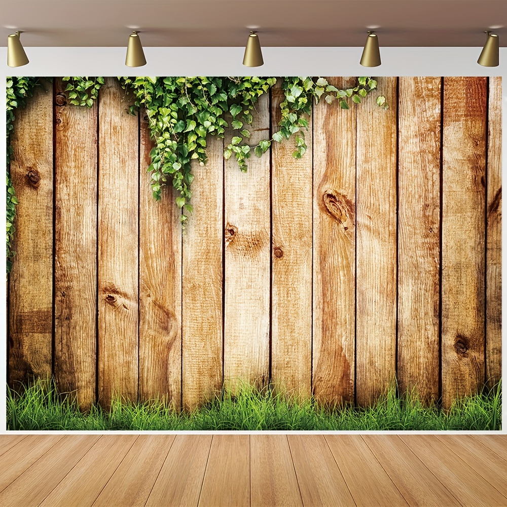 

1pc, Rustic Wood Wall Photography Backdrop, Vinyl Spring Plant Green Leaves Pattern Baby Shower Home Decor Photo Booth Photo Studio Props 82.6x59.0 Inch/94.4x70.8 Inch