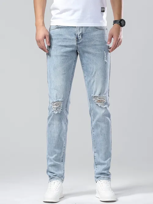 Light Blue Ripped Jeans Mens - Temu