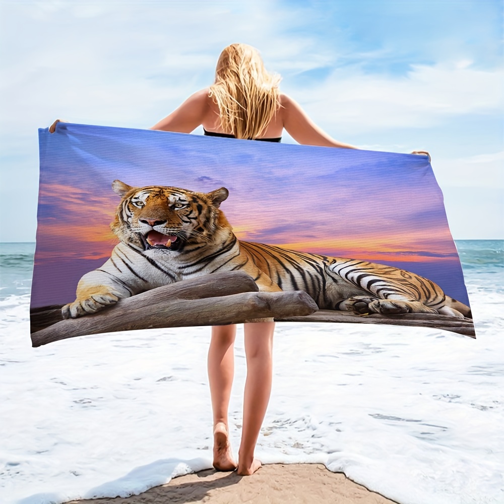 Cute Tiger Flower Pattern Beach Towel Soft Absorbent Pool - Temu