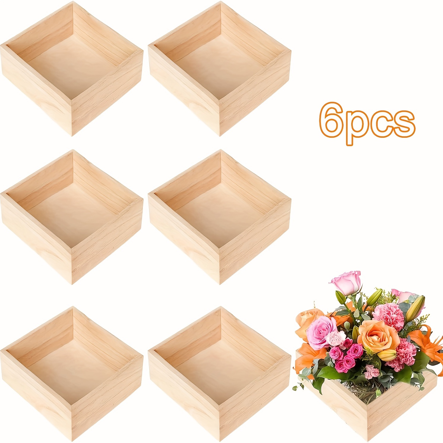 6 Pack Wood Box Small Unfinished with Hinged Lids for Jewelry, Wooden Box  for DIY Crafts (6 x 4 x 2 In)