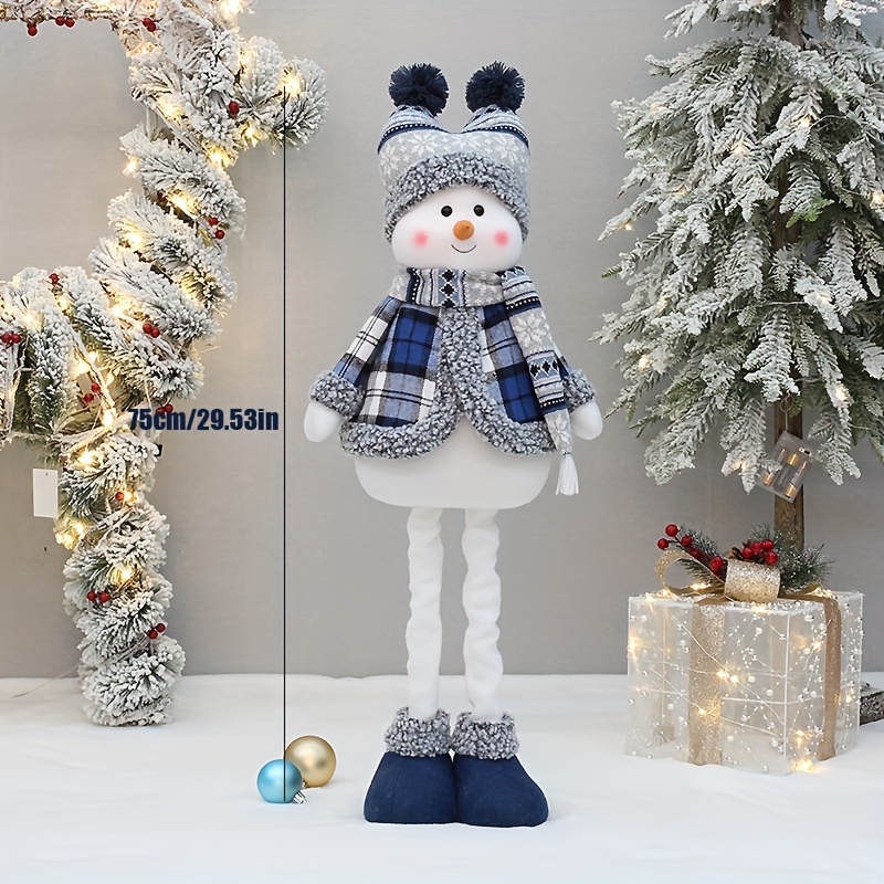 1pc Christmas Decorations Blue Fabric Snowman Doll Doll Window Set  Ornaments Outdoor Decoration, Christmas Tree Decoration, Living Room  Holiday Gifts