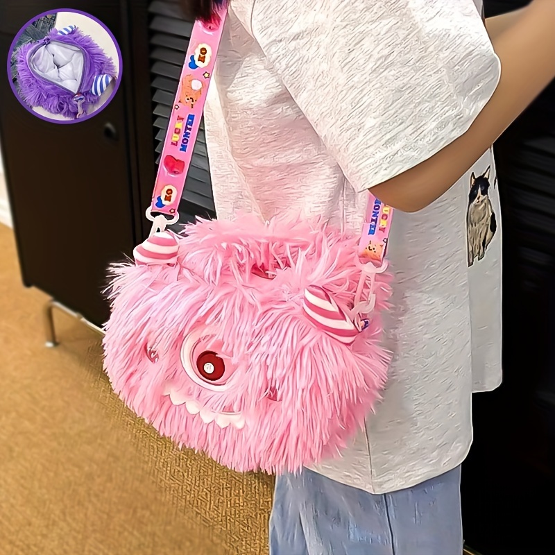 Creative Plush Monster Cartoon Handbag Cute Faux Fur - Temu Georgia