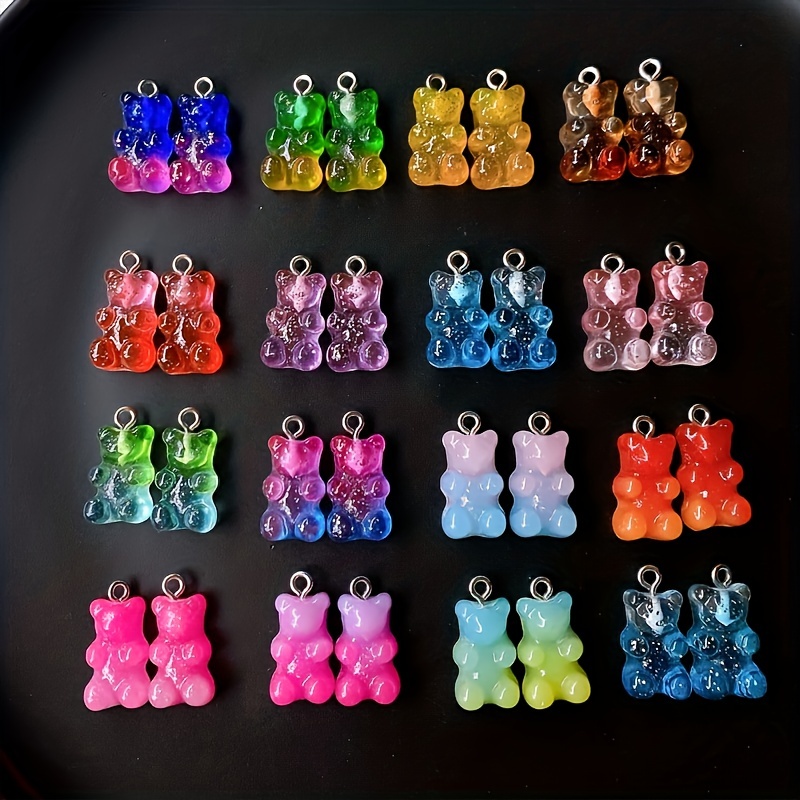 

30pcs Resin Glitter Two-tone Bear Pendant Cartoon Bear Resin Charms For Diy Hairpin Hair Accessories Earrings Making Phone Case Decor Hanging Keychain Accessories