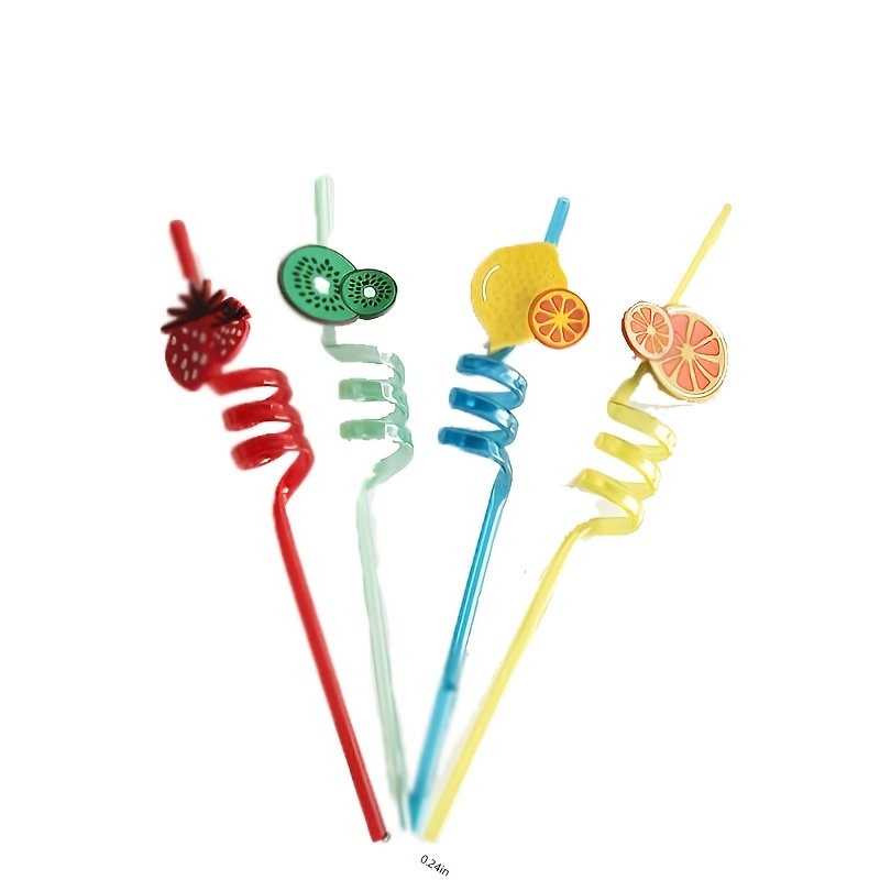 Straw Fruit Shaped Plastic Spiral Straw Reusable Straw For - Temu