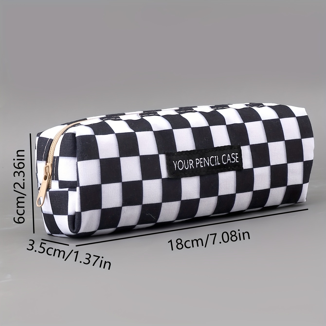 1pc Black Checkerboard Square Pencil Case Classic Black and White Checker  For Teens College Leather Pencil Box Simple Pen Pouch