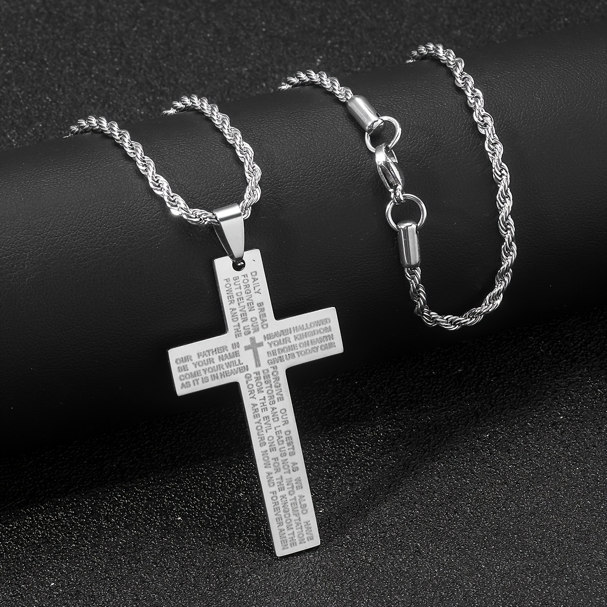Stainless Steel Lettering Cross Pendant Necklace Suitable - Temu