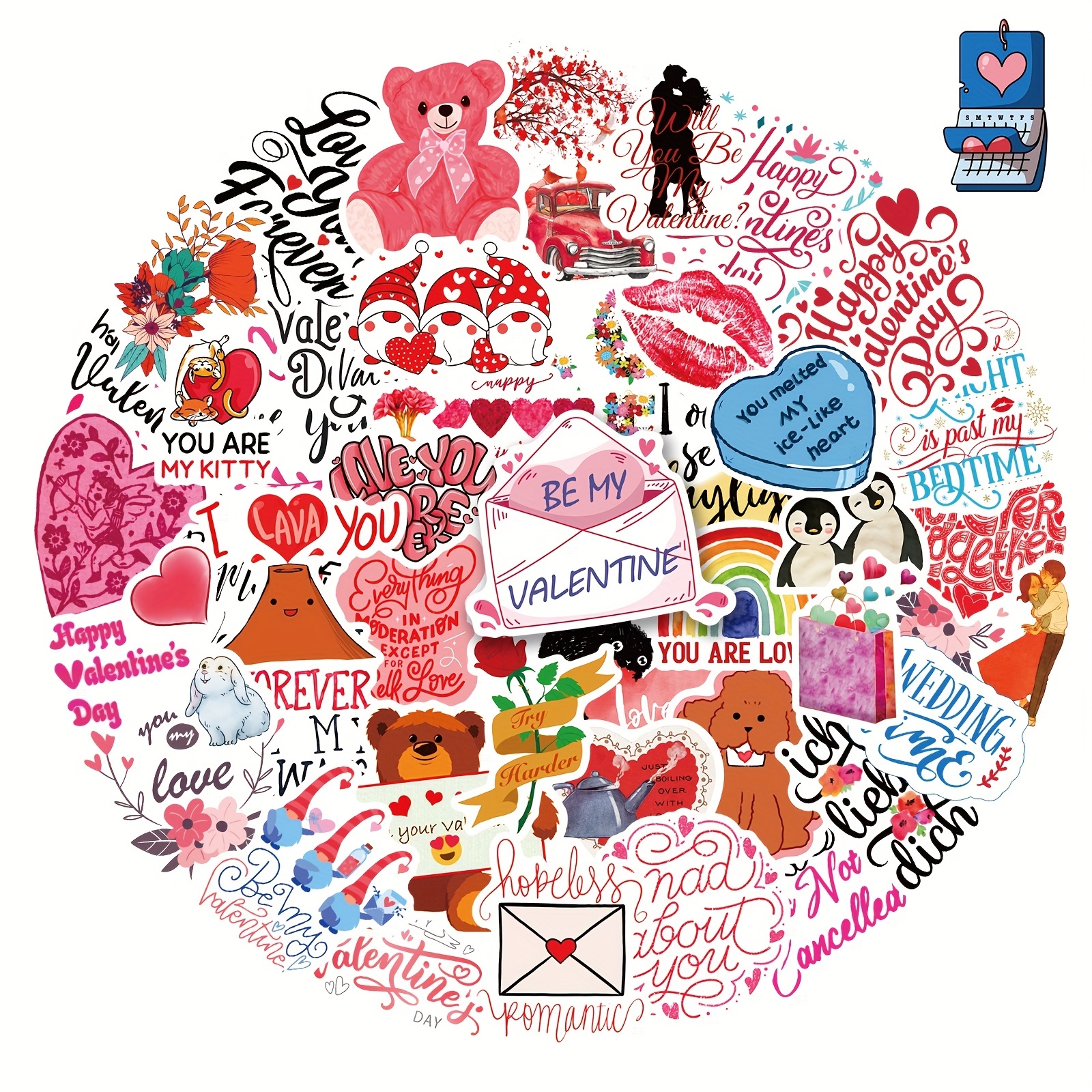 100pcs Valentine's Day Love Stickers Pack, Cute Aesthetics Vinyl Waterproof  Stickers For Water Bottle,Skateboard,Laptop,Phone,Journaling,Scrapbooking