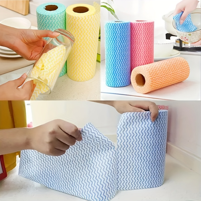

50pcs/roll Reusable Disposable Oil-free Kitchen Cloth Rolls, Dish Towels Cleaning Rags Scouring Pads,kitchen Non-woven Fabric, Lazy Person, Washable Cloth, Free Cutting, Disposable Cleaning Cloth, Wa
