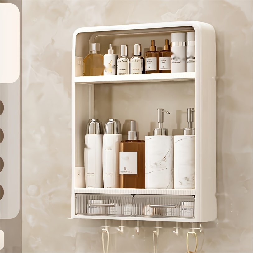 1pc Bathroom Organizer Wall Mounted Shelf With Luxury Design For Cosmetics  And Toiletries Storage, Punch Free