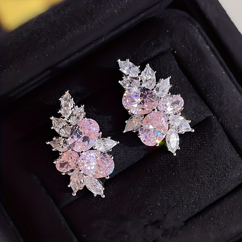 

Exquisite Stud Earrings Full Of Pink Zircon Elegant Luxury Style Female Dating Wedding Ear Accessories Delicate Gifts