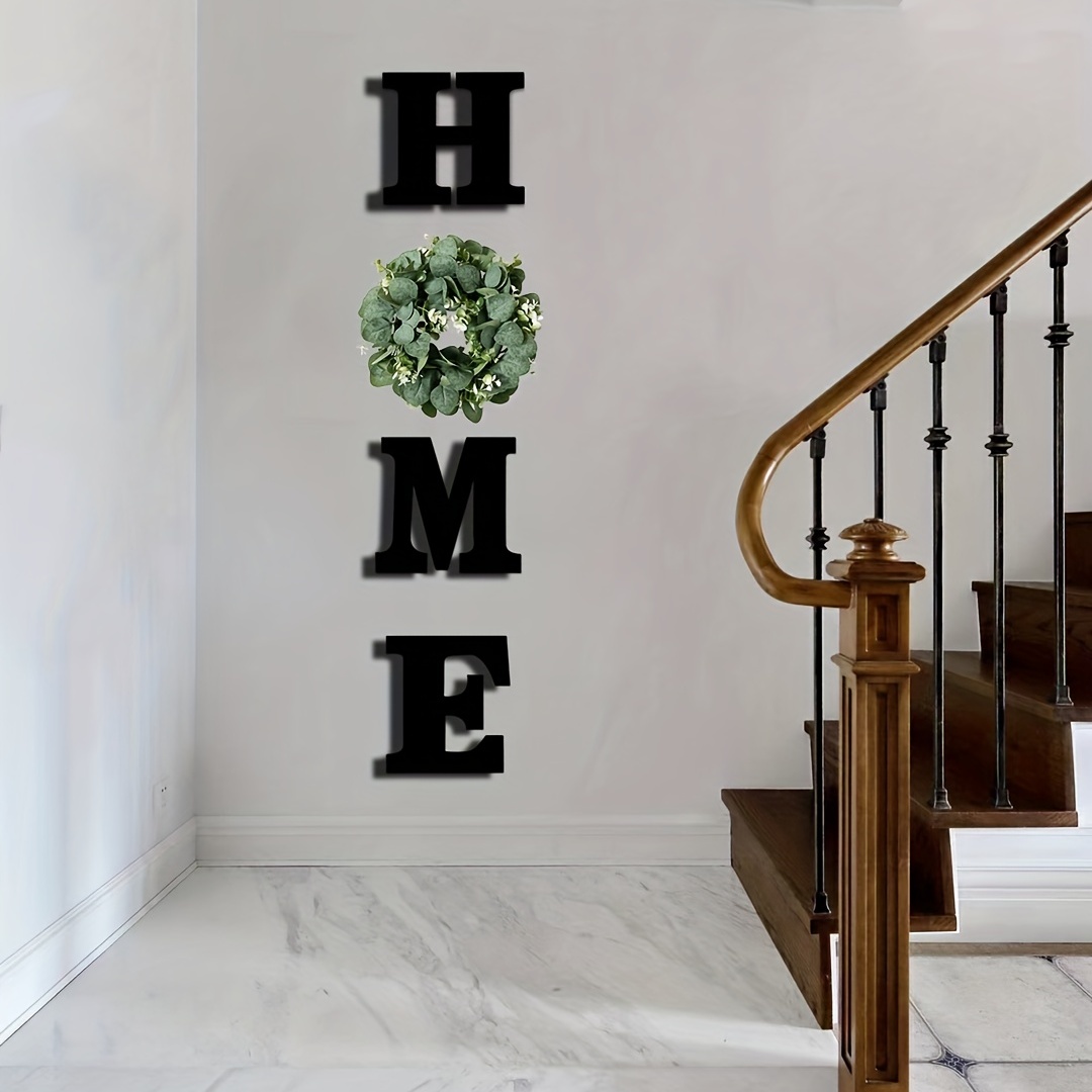 Cartel colgante de madera con letras en inglés «HOME» (Hogar), letras de  madera con corona de eucalipto artificial, decoración del hogar de estilo