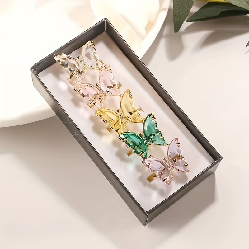Gradient Colorful Zircon Butterfly Ring Adjustable