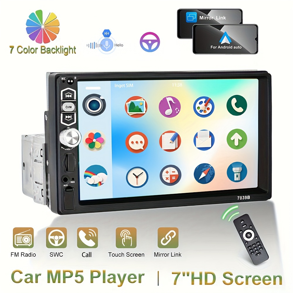 17.78cm Single Din Car Radio For Android Auto HD Touch Screen Car Stereo  With FM AUX USB Support Steering Wheel Control Rear Camera (optional)