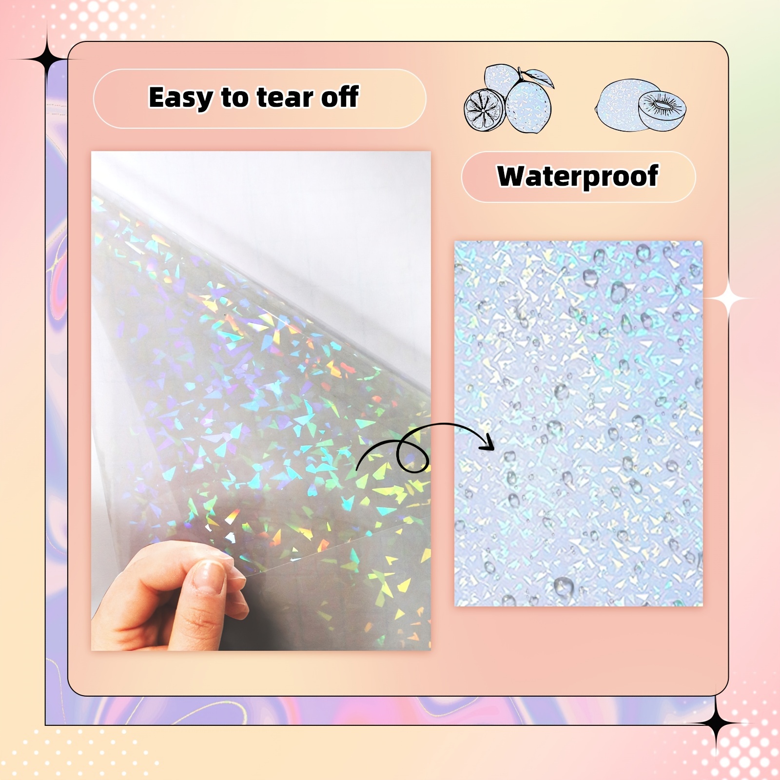 10 X A4 Sheets Stars Holographic Laminate Self Adhesive Vinyl Overlay  Sheets Cold Lamination Art Craft Projects 11.7 X 8.3 