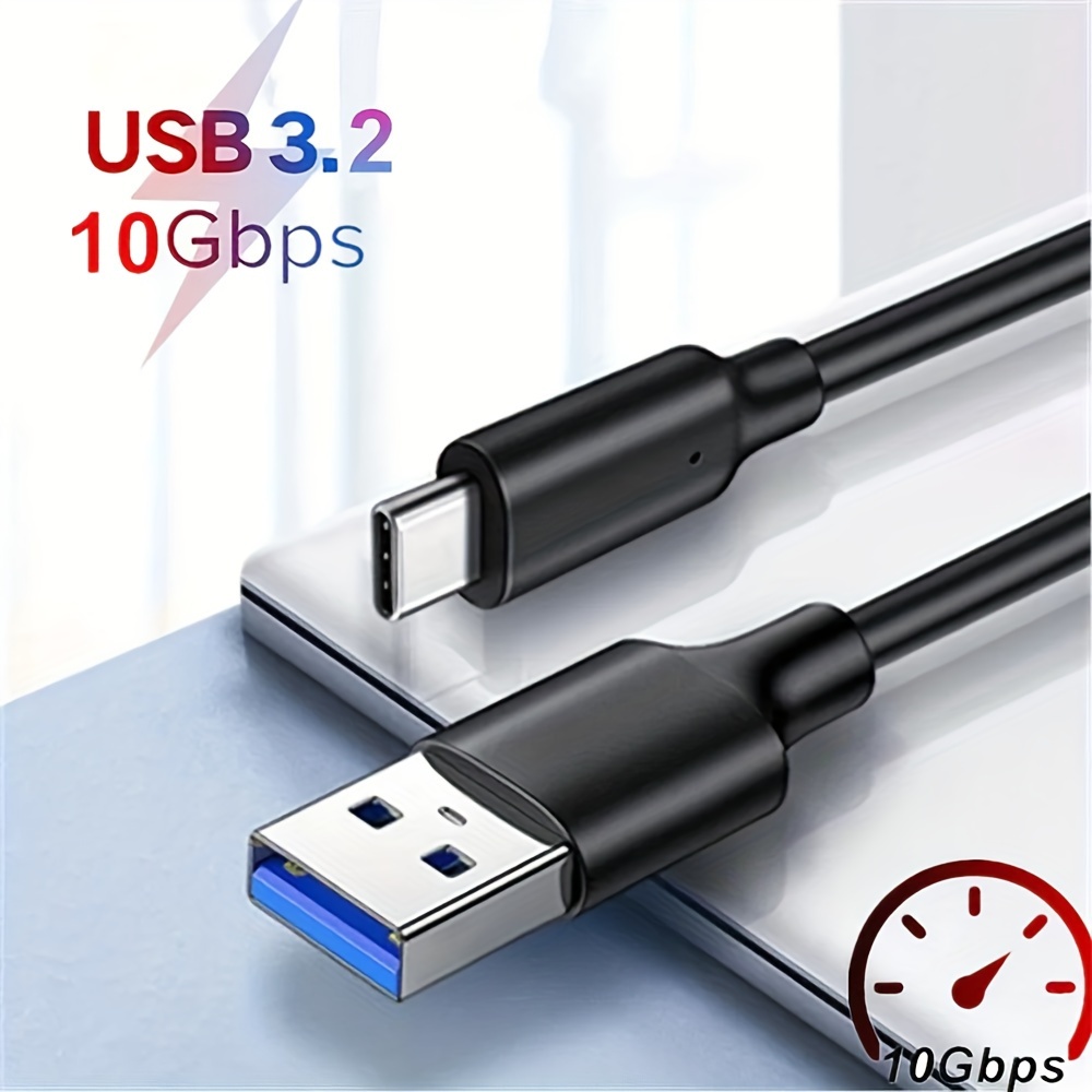 Cable USB A a USB C 3.1/3.2 Gen 2 de transferencia de datos de 10 Gbps (6  pulgadas/0.5 pies), cable corto USB C SSD con carga rápida de 60 W QC 3.0