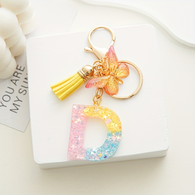 Golden Glitter Initial Letter Keychain Alphabet Key Chain - Temu