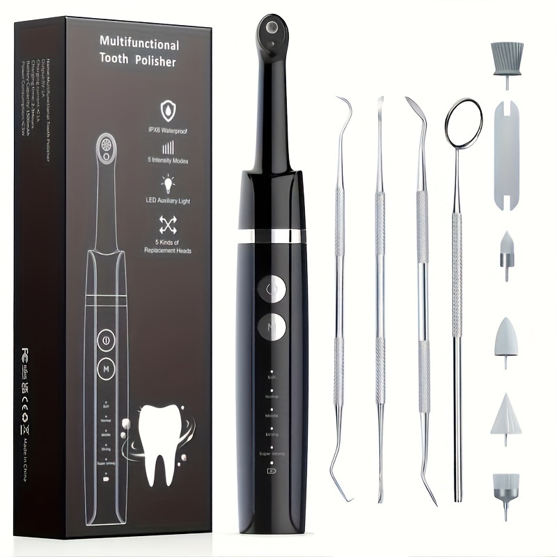 Tooth Polisher, Rimuovi Placca Per Sbiancamento Denti Strumenti Dentali  Elettrici Per Lucidare Tartaro Pulizia Denti Kit Con Luce LED 5 Modalità Di