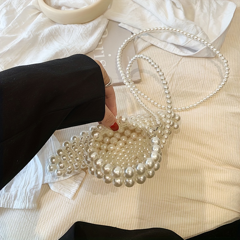 Trendy Handmade Beaded Pearl Evening Bags Simple Metal Handle Women's  Handbags Summer Elegant Fashion Clutches Purses 2023