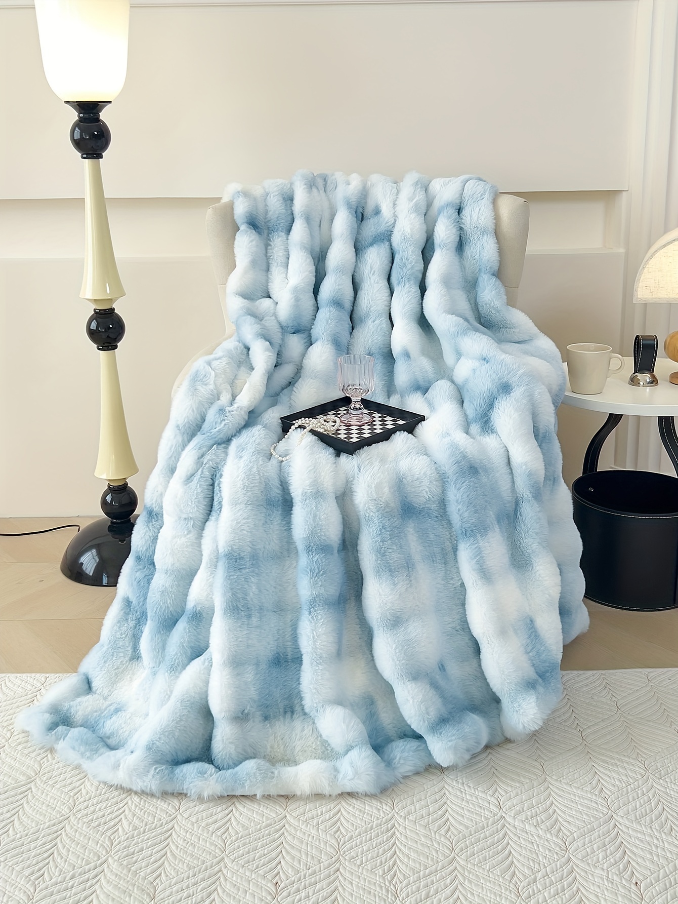 1pc tie dye   rabbit fur blanket shaggy short plush blanket soft fluffy bed blanket sofa blanket nap blanket throw blanket details 32